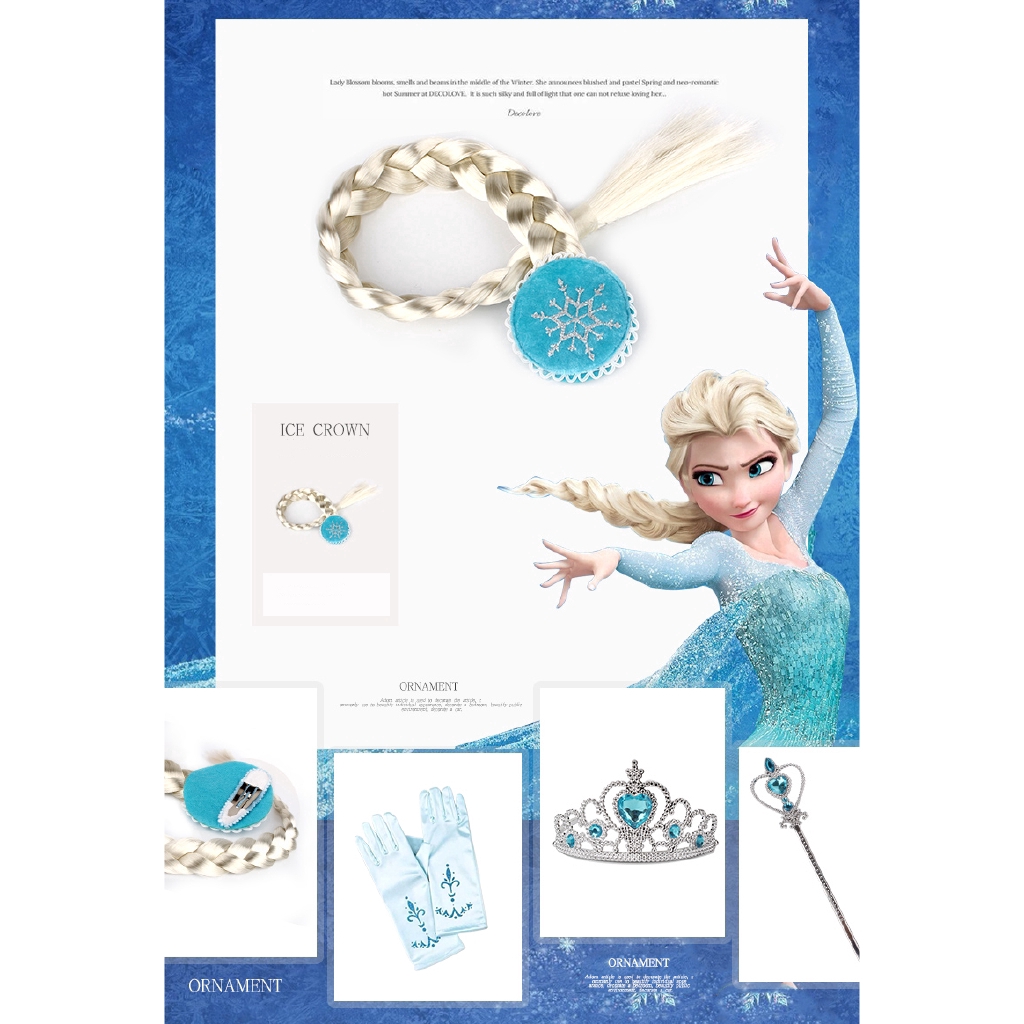 NNJXD Sẹt 4 phụ kiện hóa trang nhân vật công chúa Elsa dễ thương dành cho bé gái
