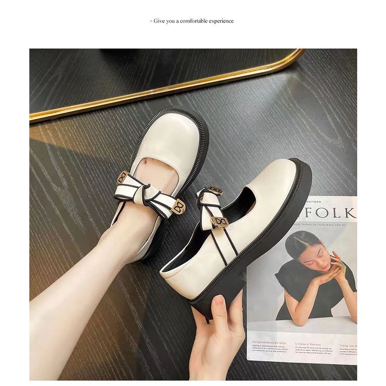 Giày Slip on Da Đế Xuồng Đính Nơ Phong Cách Thời Trang Vintage Dành Cho Nữ giày lolita