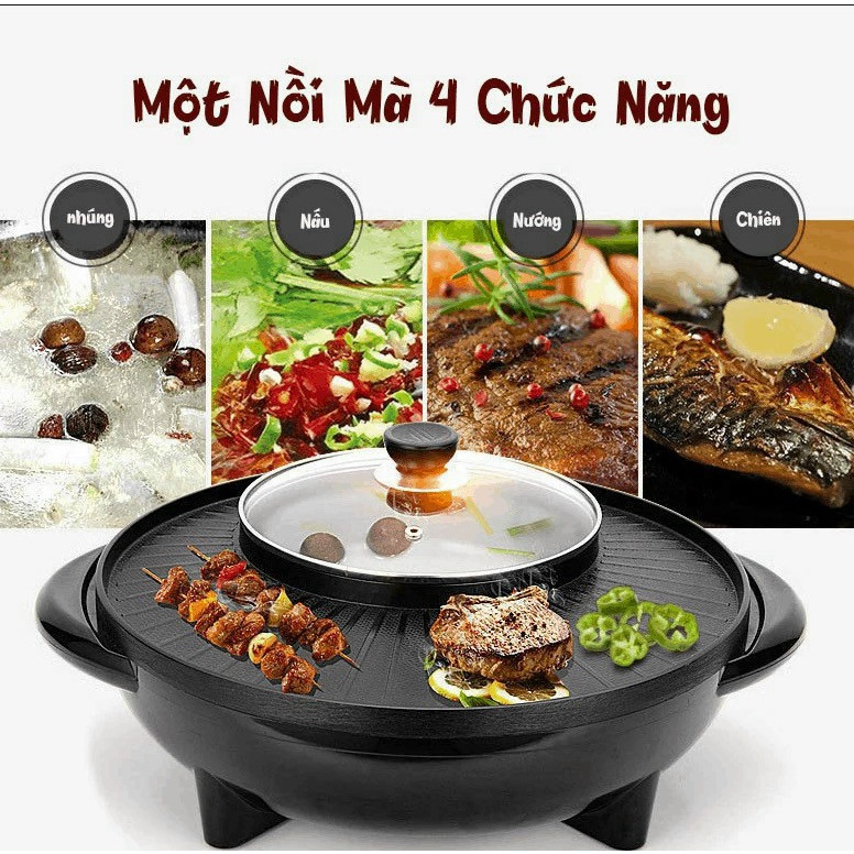 Bếp Lẩu Nướng Đa Năng, Nồi Lẩu Nướng Điện 2 Trong 1 nội địa trung, Nồi Nướng Lẩu Tròn BBQ 2 in1 - Bảo Hành 12 Tháng
