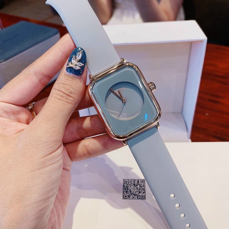 Đồng hồ nữ đẹp Guou dây cao su silicon mềm dẻo mặt vuông thời trang hàng cao cấp chống nước bảo hành 12 tháng -DH08