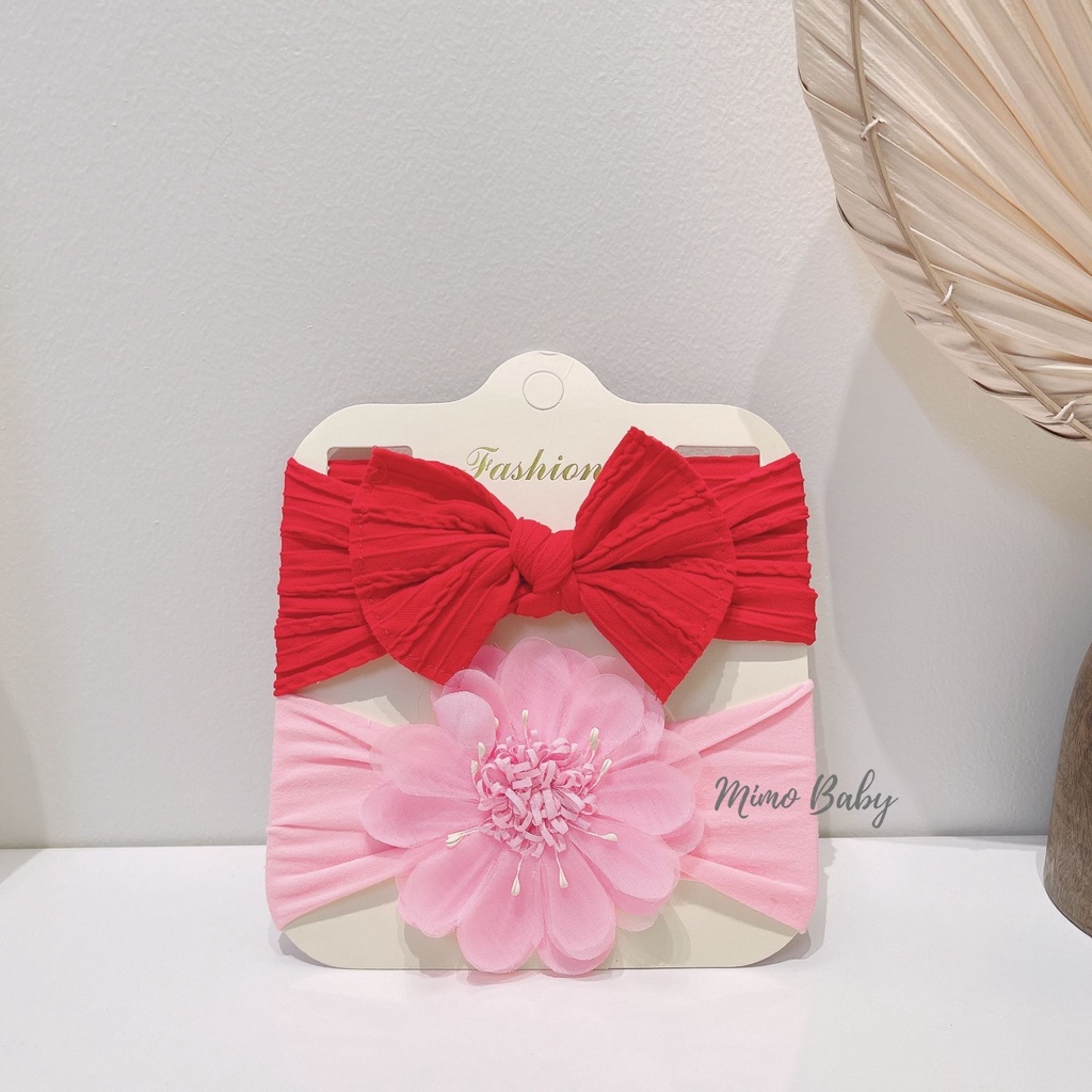 Set 2 băng đô nơ+hoa voan chất liệu thun co dãn xinh xắn cho bé BD56 Mimo Baby