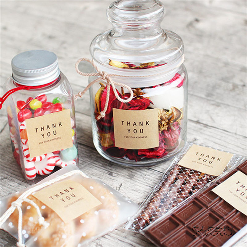 Bộ 6 nhãn dán trang trí túi quà bánh in chữ Thank You màu đen