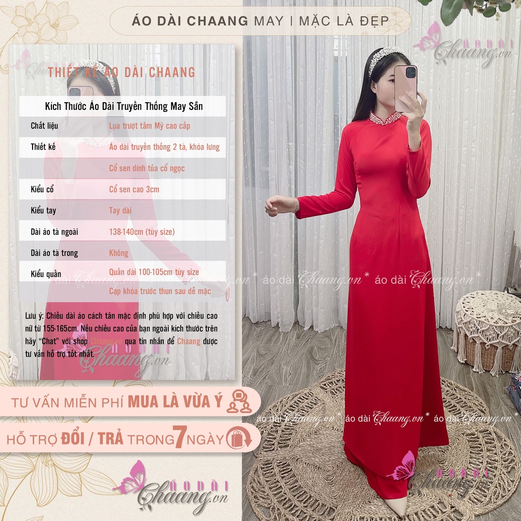 Áo Dài Đỏ Truyền Thống May Sẵn Thiết Kế Đính Tủa Cổ Phủ Ngọc Đẹp Cao Cấp