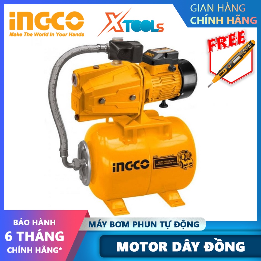 Máy bơm phun tự động INGCO JPT07508 Máy bơm nước Điện thế 220-240V~50Hz Công suất 750W(1HP) Chiều cao bơm tối đa 45 m bơ