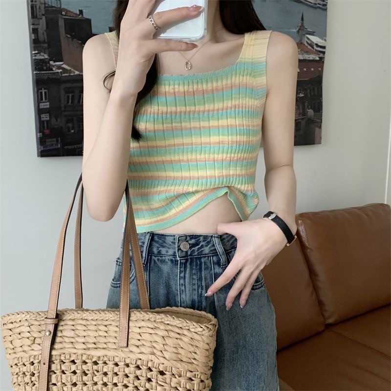 Áo yếm dệt kim, áo 2 dây mặc bên trong mùa hè trẻ trung, năng động phối với quần jean rộng, 4 màu freesize
