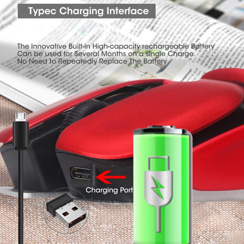 Chuột không dây 1600DPI 2.4Ghz Type C 4 Nút Bằng Hợp Kim Nhôm