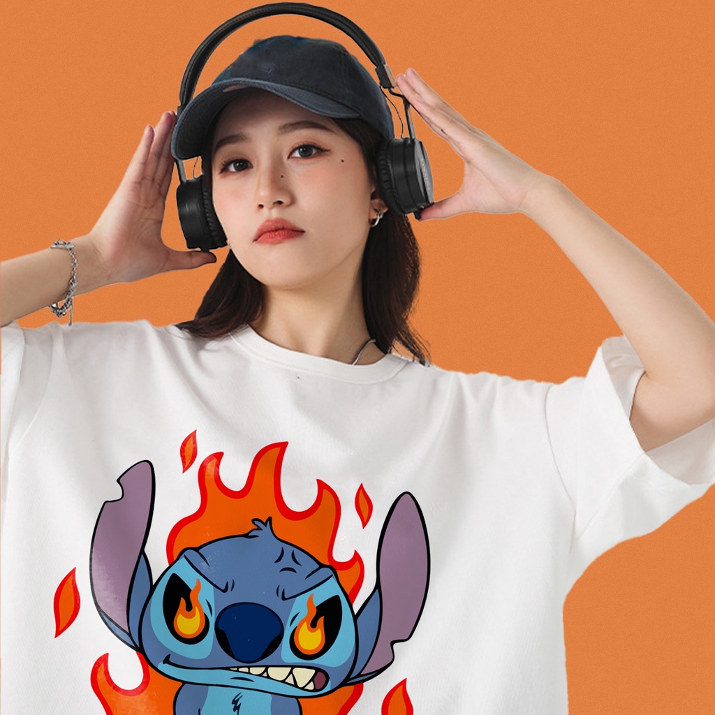 Áo thun nữ tay lỡ freesize phông form rộng Unisex In Hình Stitch