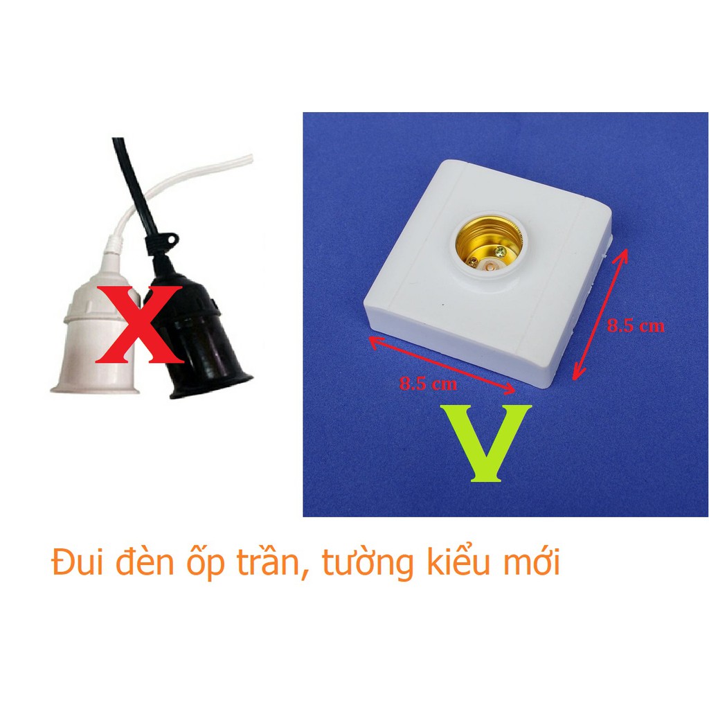Đui đèn vuông ốp nổi trần, tường, đuôi đèn ren vặn E27 - HV Store 258