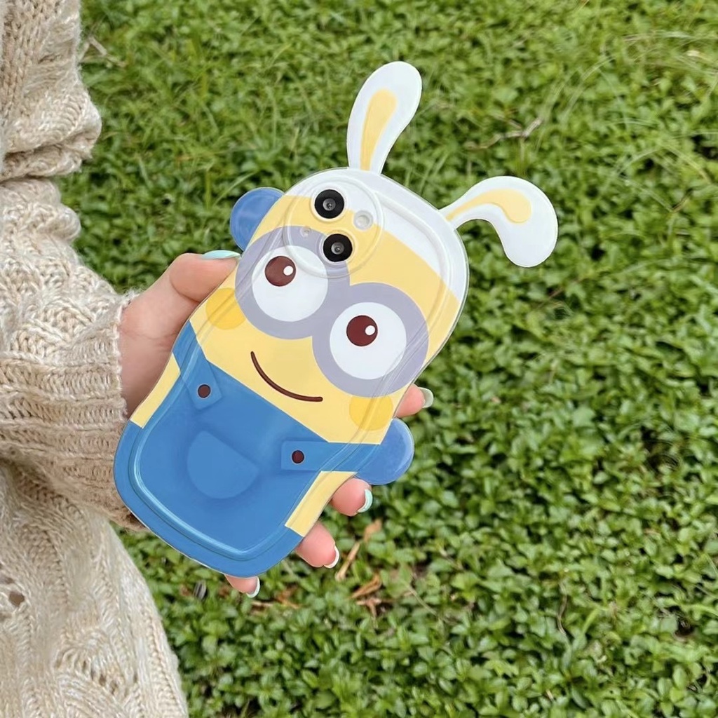 Ốp Điện Thoại Hình Minions Tai Thỏ 3D Cho iPhone 14 Pro Max 14 Plus 13 Pro Max 12 Pro Max 11 Pro Max Xs Max XR
