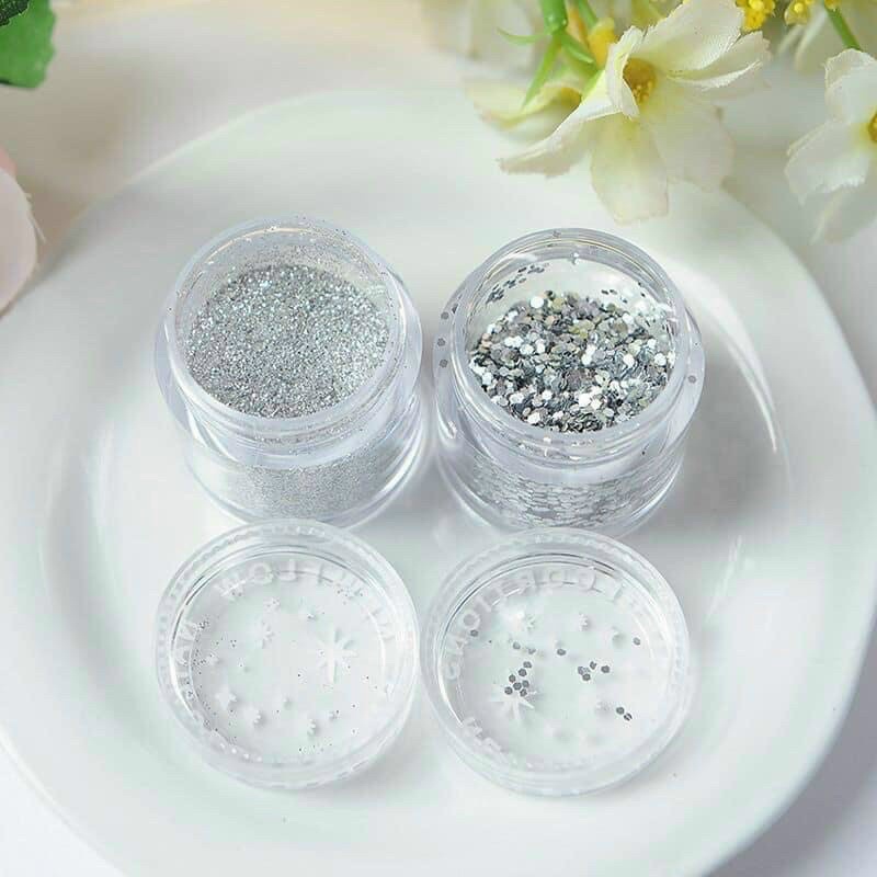 Nhũ Rắc Móng , Nhũ Rắc Ẩn Nail tạo hiệu ứng móng lấp lánh Màu Vàng, Bạc, Đồng Siêu Sáng