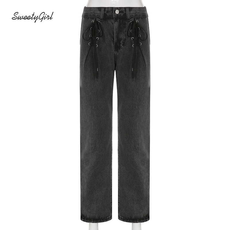 Quần Jeans Dài Lưng Cao Dáng Ôm Thiết Kế Dây Rút Thời Trang Cho Nữ