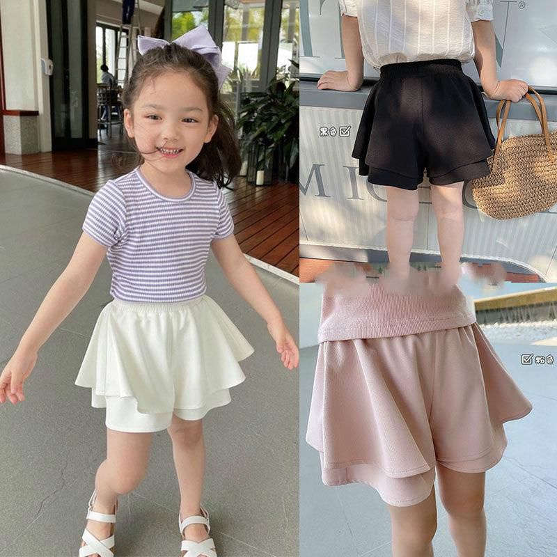 Quần short váy bé gái H&M KIDS xuất xịn lụa gân xoè lưng thun màu trơn đen, trắng, hồng size size 2 4 6