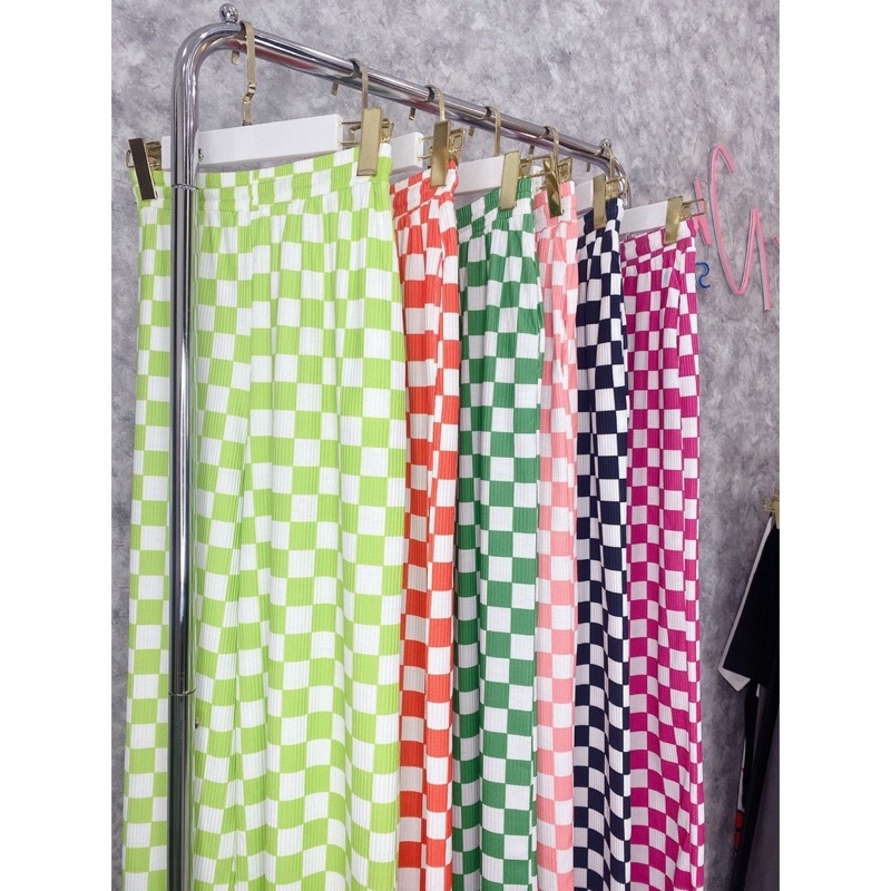 Quần suông caro vải thun gân vải đẹp giá tốt