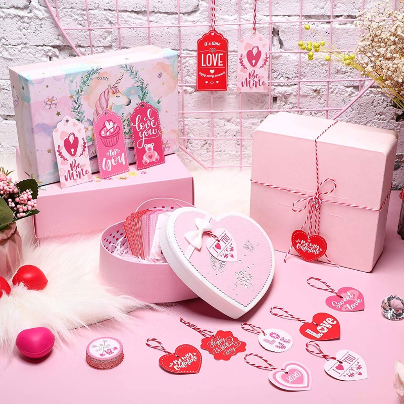Set 200 Thẻ Giấy Kraft Hình Chữ Nhật Gói Quà Valentine