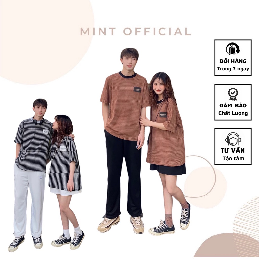 Áo t-shirt kẻ ngang logo in nổi mint ss22