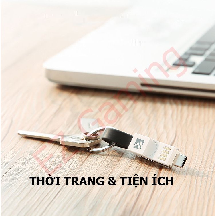 [Free ship] Cáp Sạc ngắn 3 in 1 – Tích hợp 3 loại đầu, Móc chìa khóa tự hít thông minh.