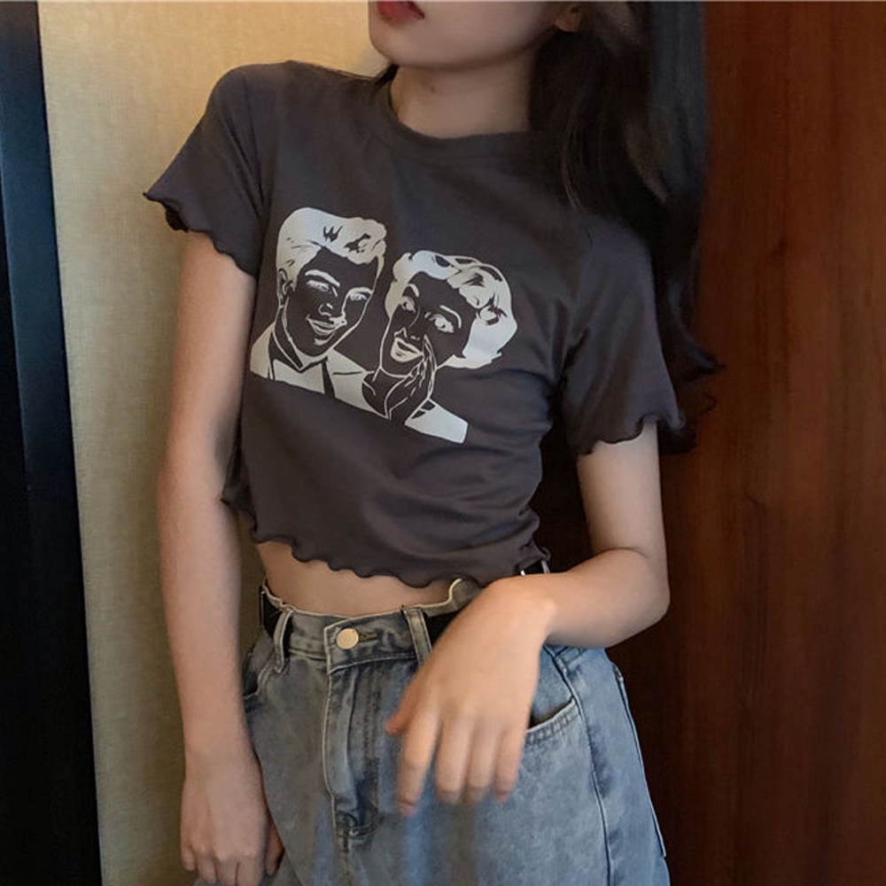 Áo Croptop In Hình Hoạt Hình Size S-2Xl Phong Cách Hàn Quốc Cho Nữ