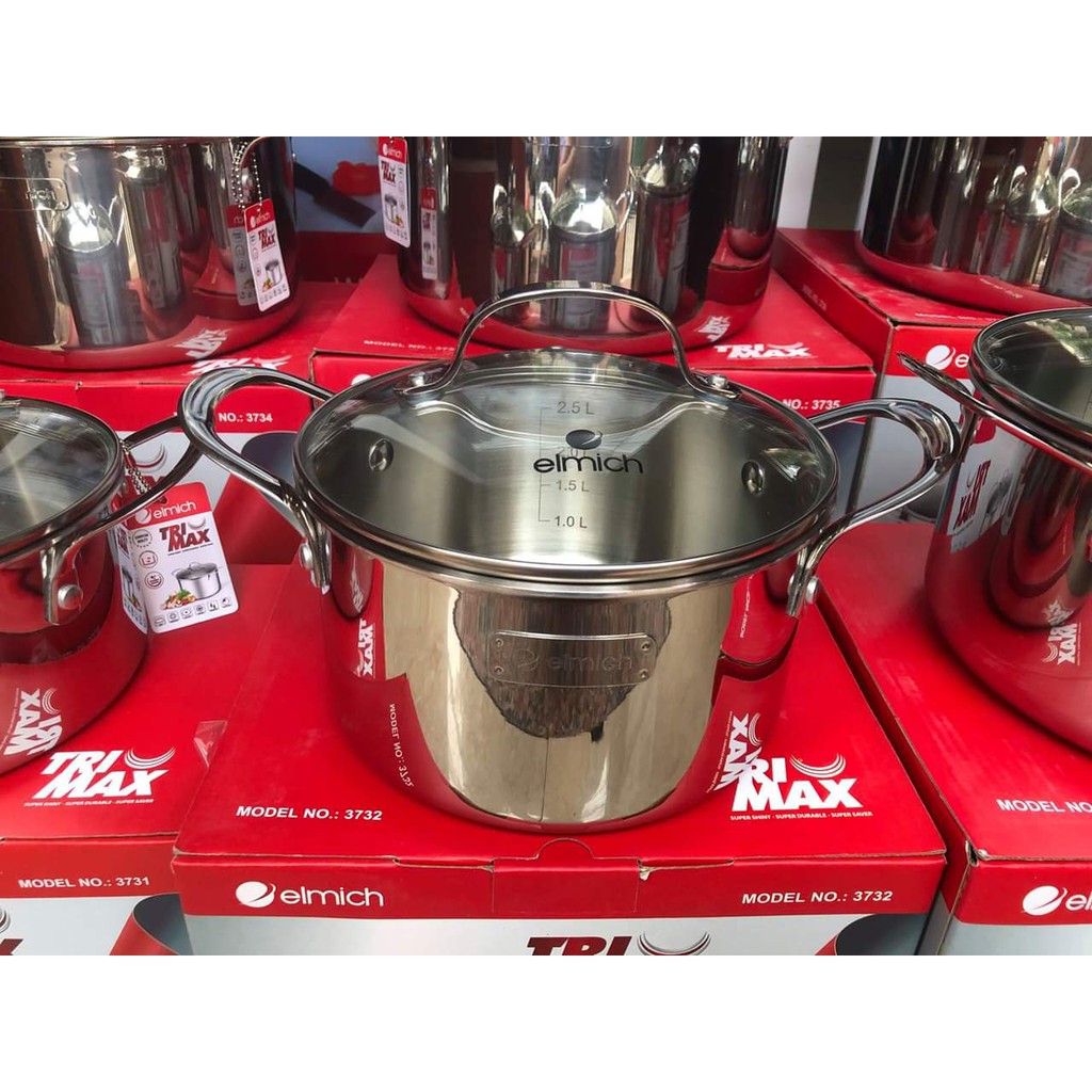 NỒI LUỘC GÀ ELMICH INOX TRIMAX 3736 SIZE 28CM, 3 LỚP ĐÁY LIỀN