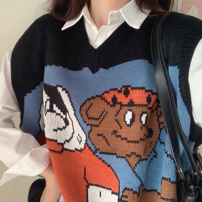 Áo len cổ chữ V họa tiết hoạt hình thời trang cho nữ năm 2021 | BigBuy360 - bigbuy360.vn