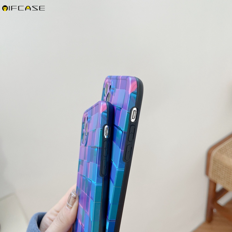 Ốp Điện Thoại Mềm Họa Tiết Sọc Caro Màu Gradient/Xanh Dương/Tím Cho iPhone 13 12 12 11 Pro Max XS Max XR X 7 8 Plus