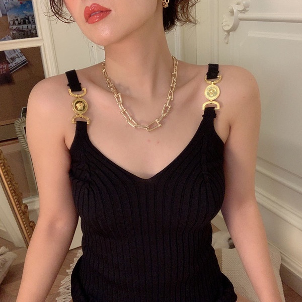 QKOOLE  Áo Croptop Sát Nách Cổ Chữ V Phong Cách Hàn Quốc Cho Nữ