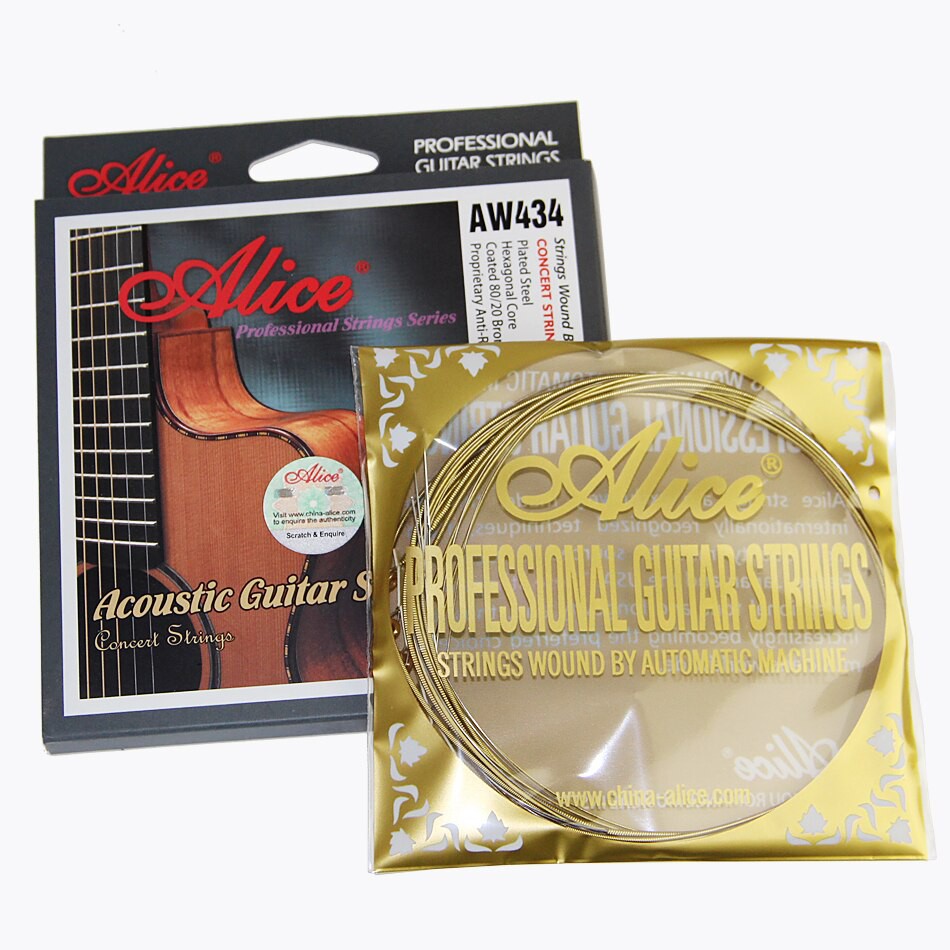 Bộ 6 dây guitar Alice AW434, AW434 Acoustic Guitar String Set, Plated Steel Plain String 80/20 Bronze