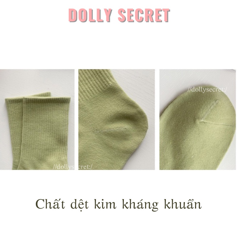 Tất vớ màu trơn cao cổ chất dệt kim kháng khuẩn phong cách Hàn Quốc DOLLY SECRET T17