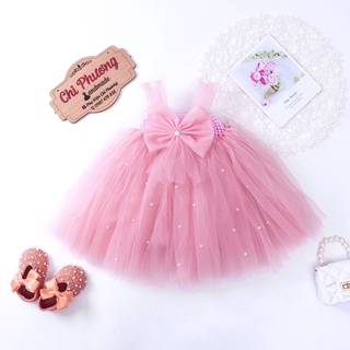 Đầm công chúa🍓váy tutu công chúa cho bé màu hồng đỗ  Hàn Quốc  gắn nơ xinh xắn
