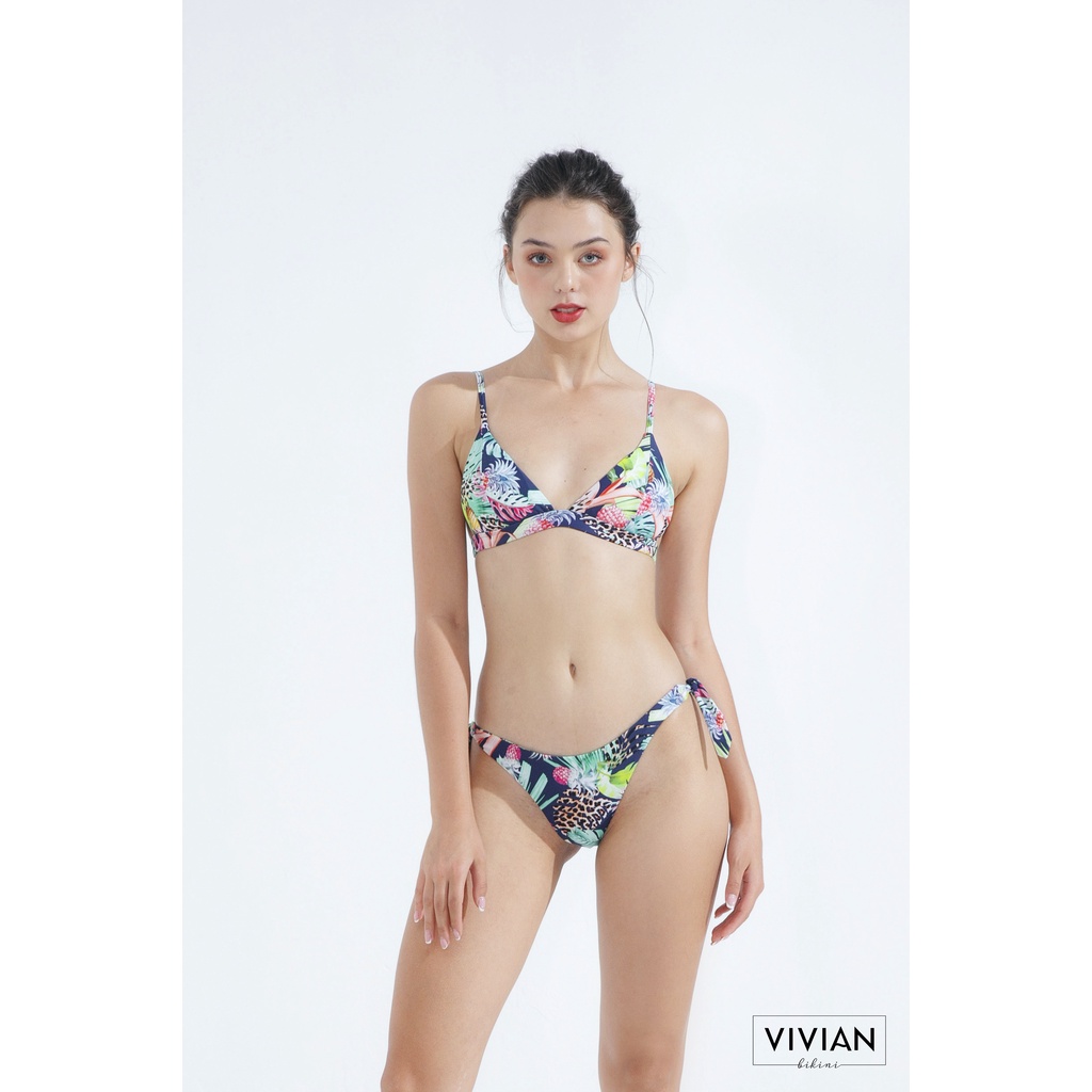 Đồ bơi nữ cao cấp 𝐕𝐈𝐕𝐈𝐀𝐍 dạng hai mảnh áo cổ V quần cột dây - Mix - VS133_XX