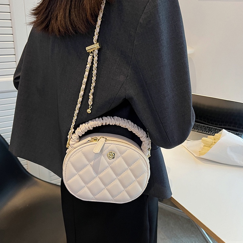 Túi Đeo Vai Hình Tròn Họa Tiết Hình Thoi Phong Cách Hàn Quốc Thời Trang Cho Nữ