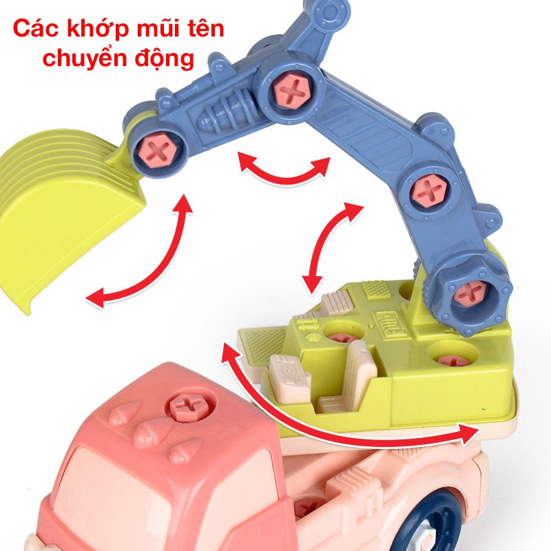 Đồ chơi lắp ráp mô hình xe xúc nhiều màu sắc kích thích giác quan của bé, kích thước rất lớn, nhựa an toàn