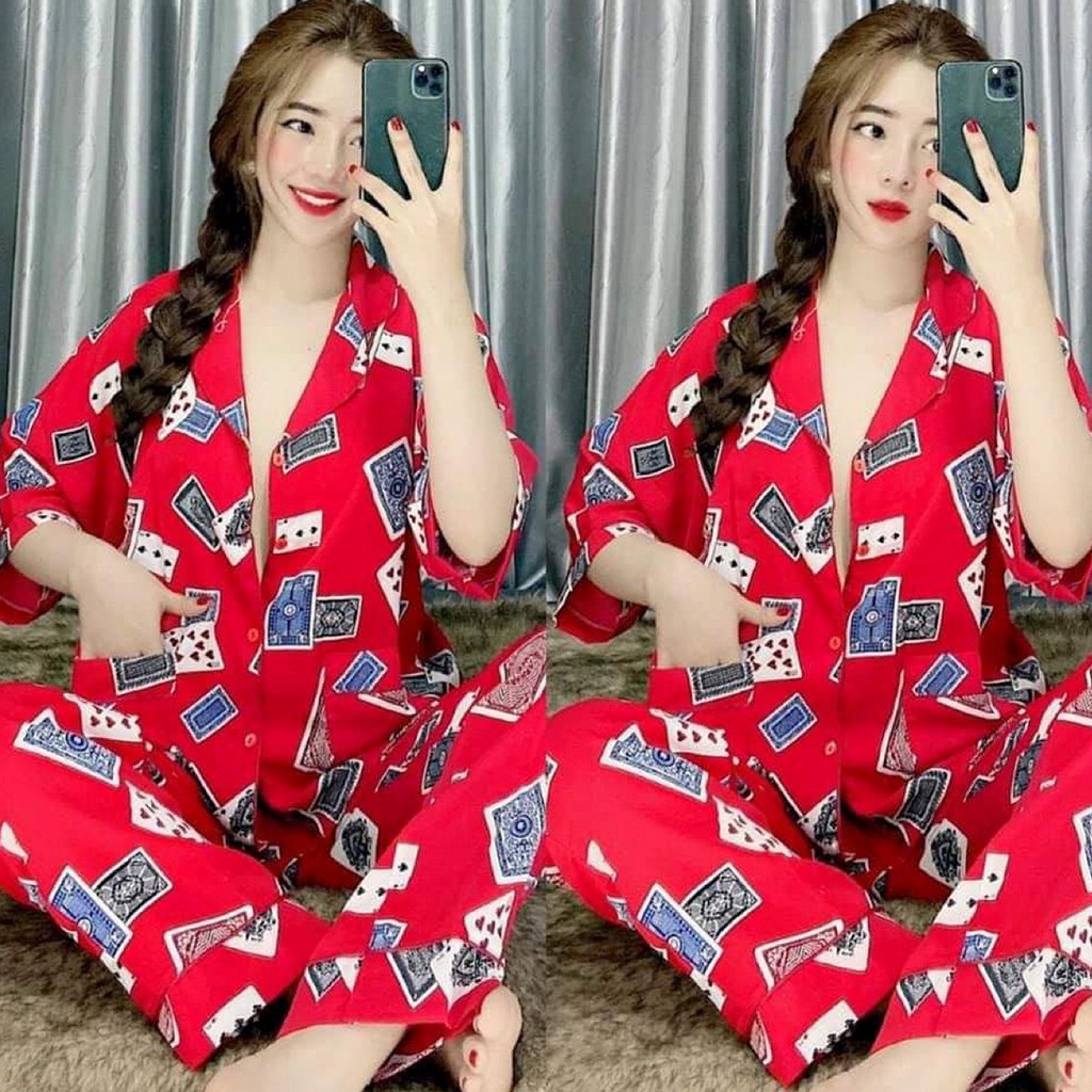 Đồ bộ Pijama lụa satin cao cấp mềm mịn, thoáng mát, tay ngắn kiểu dáng tiểu thư cực kì đáng yêu | BigBuy360 - bigbuy360.vn