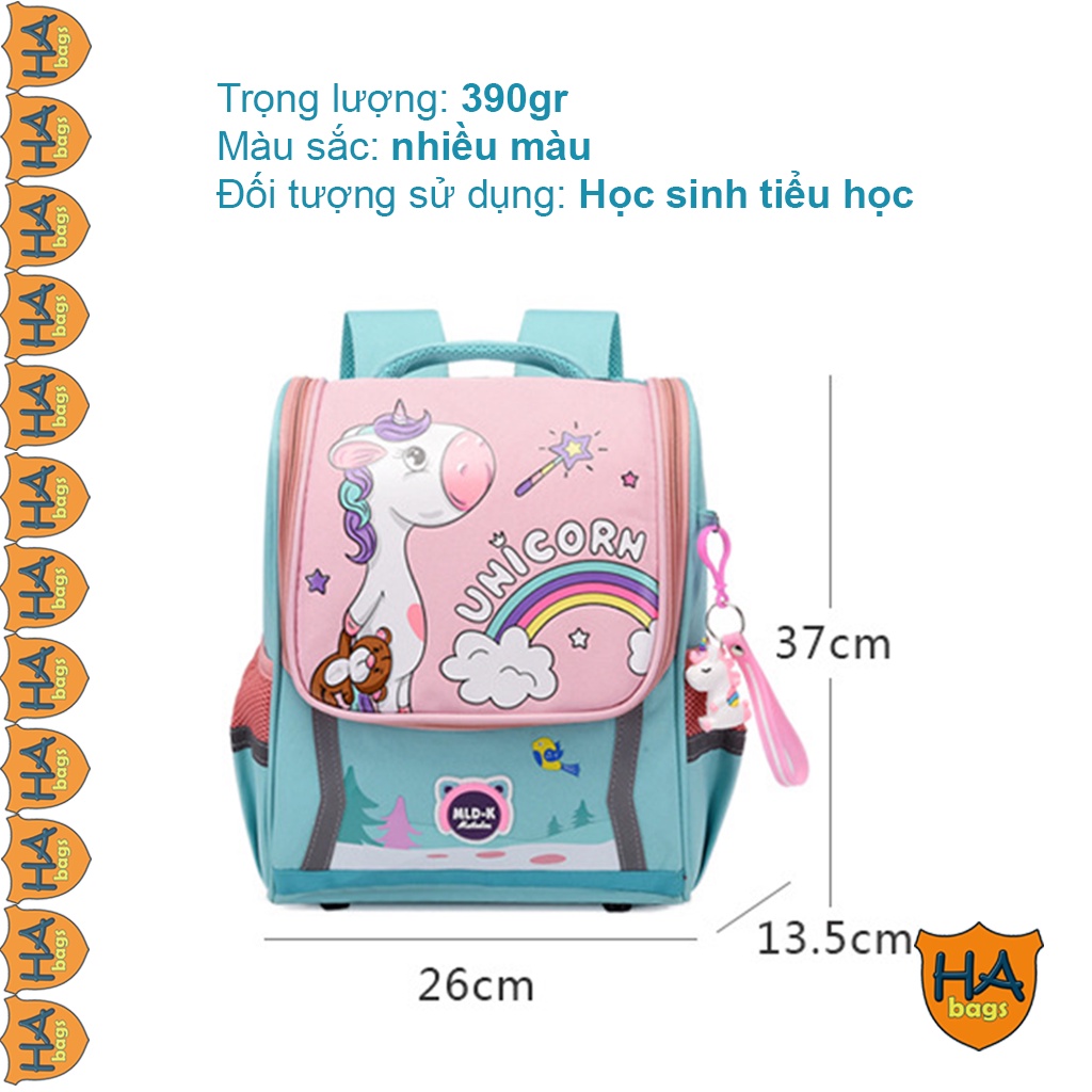 Balo đi học siêu nhẹ HA1017  kích thước 37x26x13,5cm phù hợp cho bé mẫu giáo lớn và học sinh lớp 1