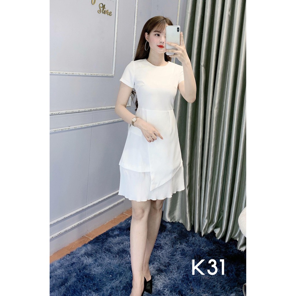 Đầm Công Sở Dáng Suông Xếp Ly Ôm Eo - She Loves K31 Màu Trắng | WebRaoVat - webraovat.net.vn