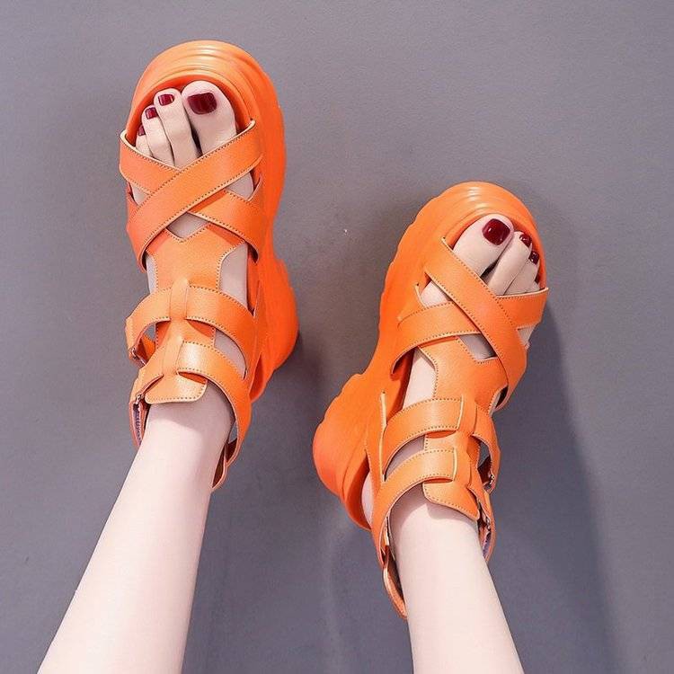 giày caoGuốc/Dép nữgiày nữ caoGiàygiày sandal 7cmdép thời trang giày 7cmGiàyDép Nữ dép gótdép đế caodép cao từ✒Net red hollow sandals women 2021 summer new ins tide thick-soled super fire breathable high-heeled open-toed ankle boots