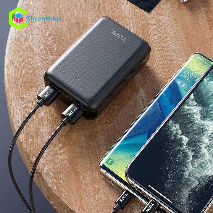 Sạc Dự Phòng TOPK 10.000mAh 2 Cổng USB Chính Hãng