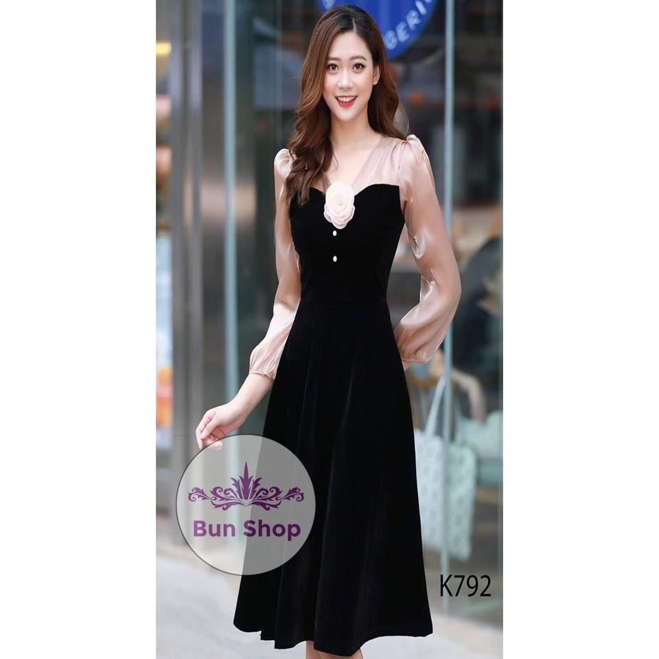 ĐẦM ĐEN PHỐI  XÒE K792 - Bun Shop (Hàng may thiết kế ,ảnh thật shop tự chụp)