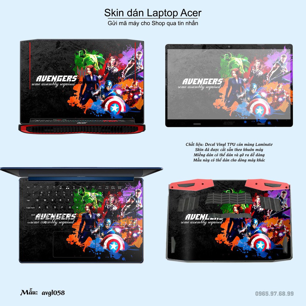 Skin dán Laptop Acer in hình Avenger (inbox mã máy cho Shop)