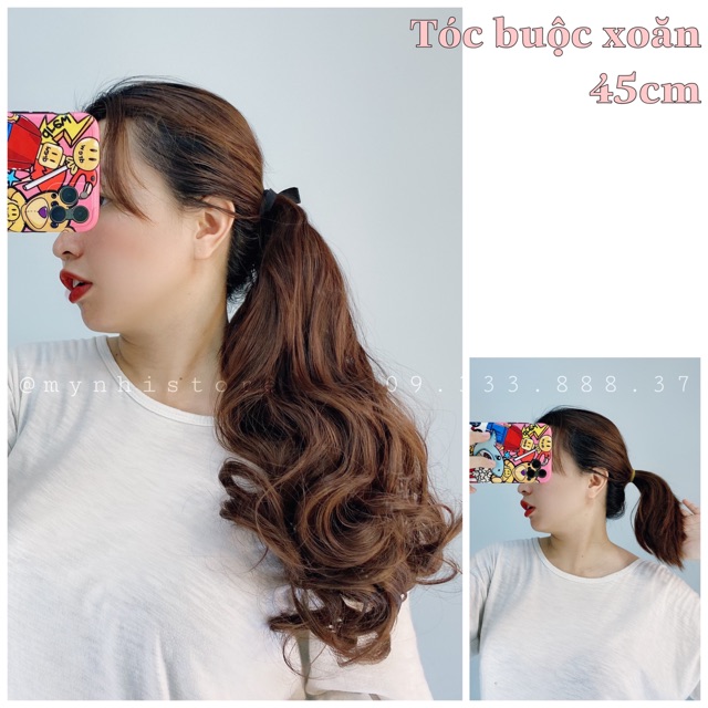 &lt;ẢNH THẬT KÈM CLIP&gt; Tóc cột dây buộc xoăn phồng 45cm tm38