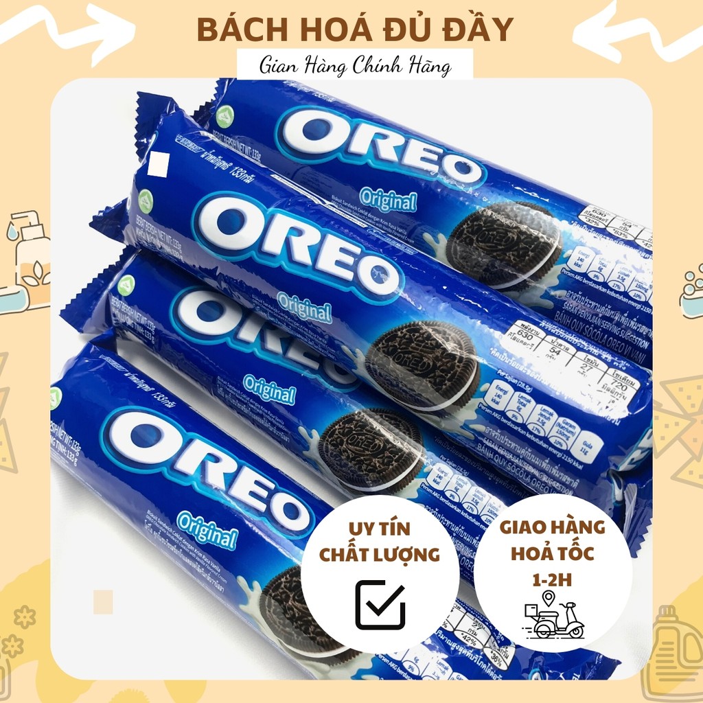 Bánh quy socola Oreo vị Vanilla gói 119,6g thơm ngon chuẩn vị