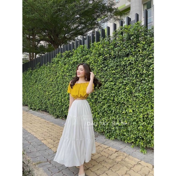 Set áo bẹt vai chân váy maxi