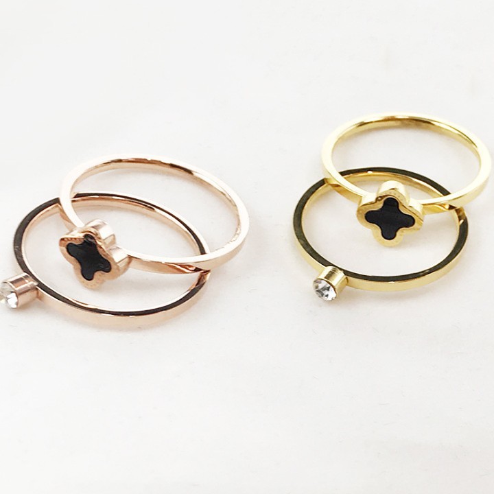 Bộ 2 Chiếc Nhẫn Cỏ 4 Lá Đen Titan Không Rỉ TT 1791