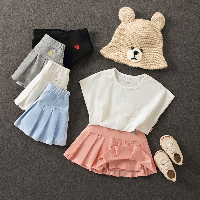 Đặc Biệt Mới ~ Chân Váy Culottes Xếp Ly Thêu Hình Trái Tim Quần An Toàn Mỏng Cỡ Lớn Dễ Phối Đồ Cho Bé Gái