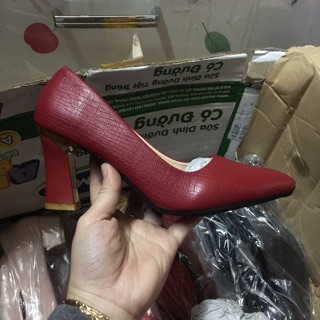 Giày nữ cao gót màu đỏ đô 7 phân da mờ