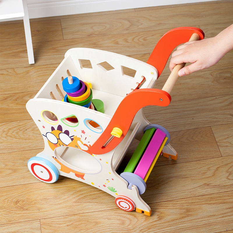Xe tập đi bằng gỗ cho bé S-kids, đồ chơi xe đẩy siêu thị đa năng cho trẻ từ 1 đên 6 tuổi