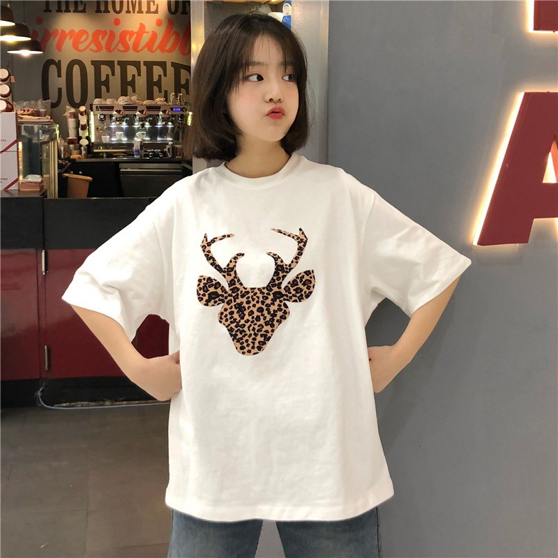 Áo thun tay ngắn in hình đầu hươu trẻ trung và sành điệu cho nữ