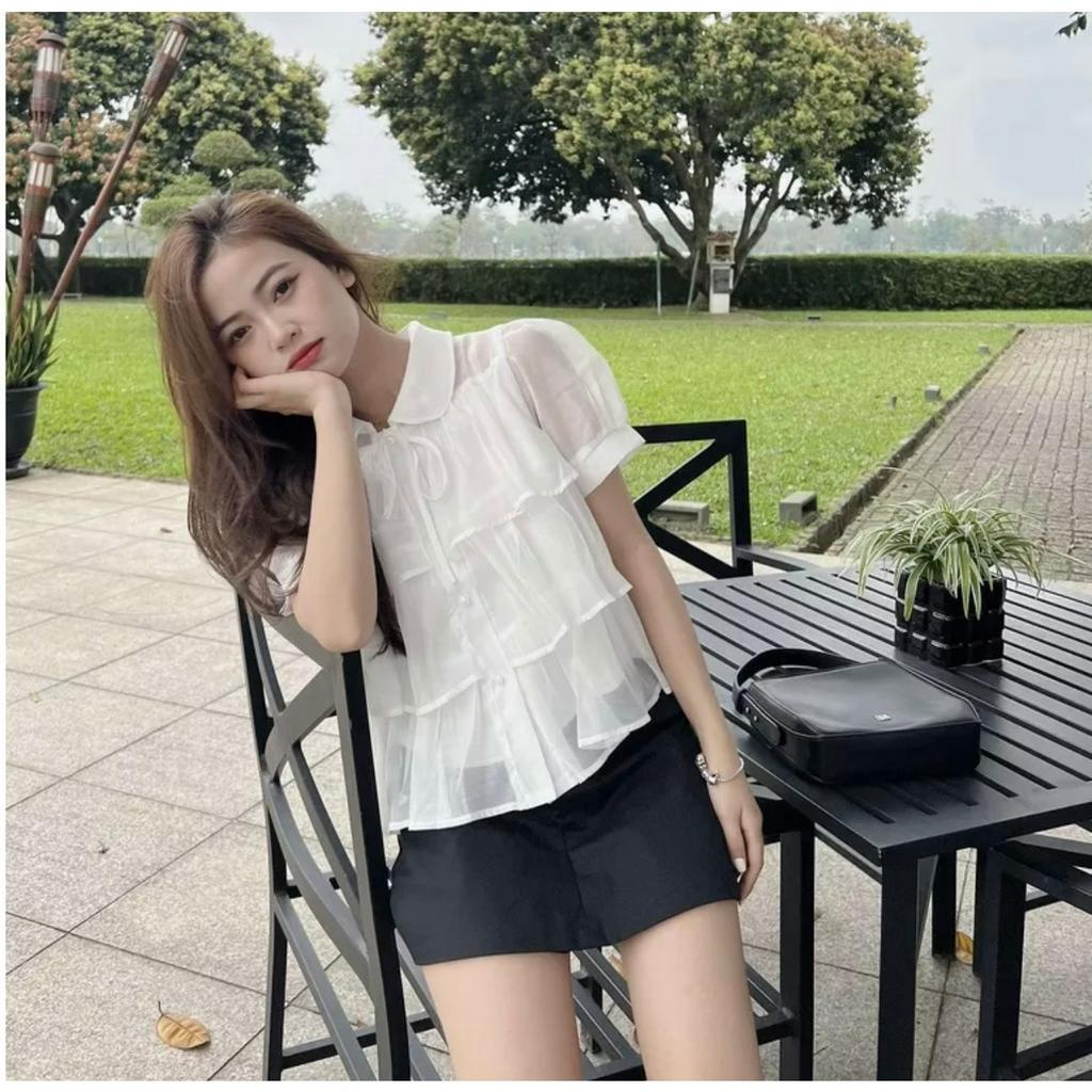 Áo voan cổ sen 3 tầng thắt nơ nhiều màu 1705