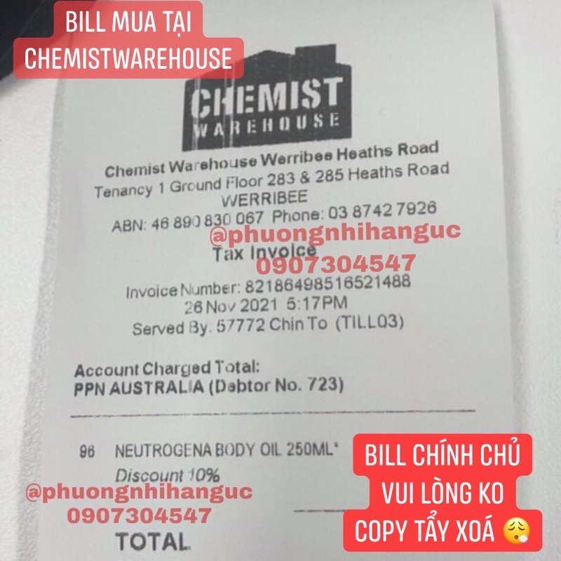 DATE 10/2024 - BILL MUA PHARMACY ÚC - DẦU DƯỠNG DA NEUTROGENA BODY OIL 250ml