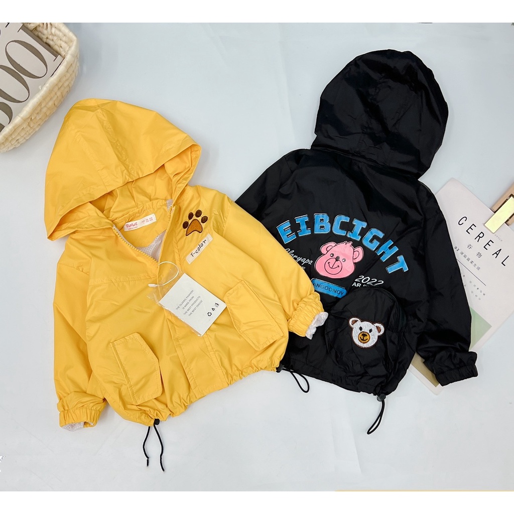 Áo khoác bé trai, bé gái, áo khoác gió 2 lớp vải chính phẩm siêu đẹp ngực thêu bàn chân gấu cho bé