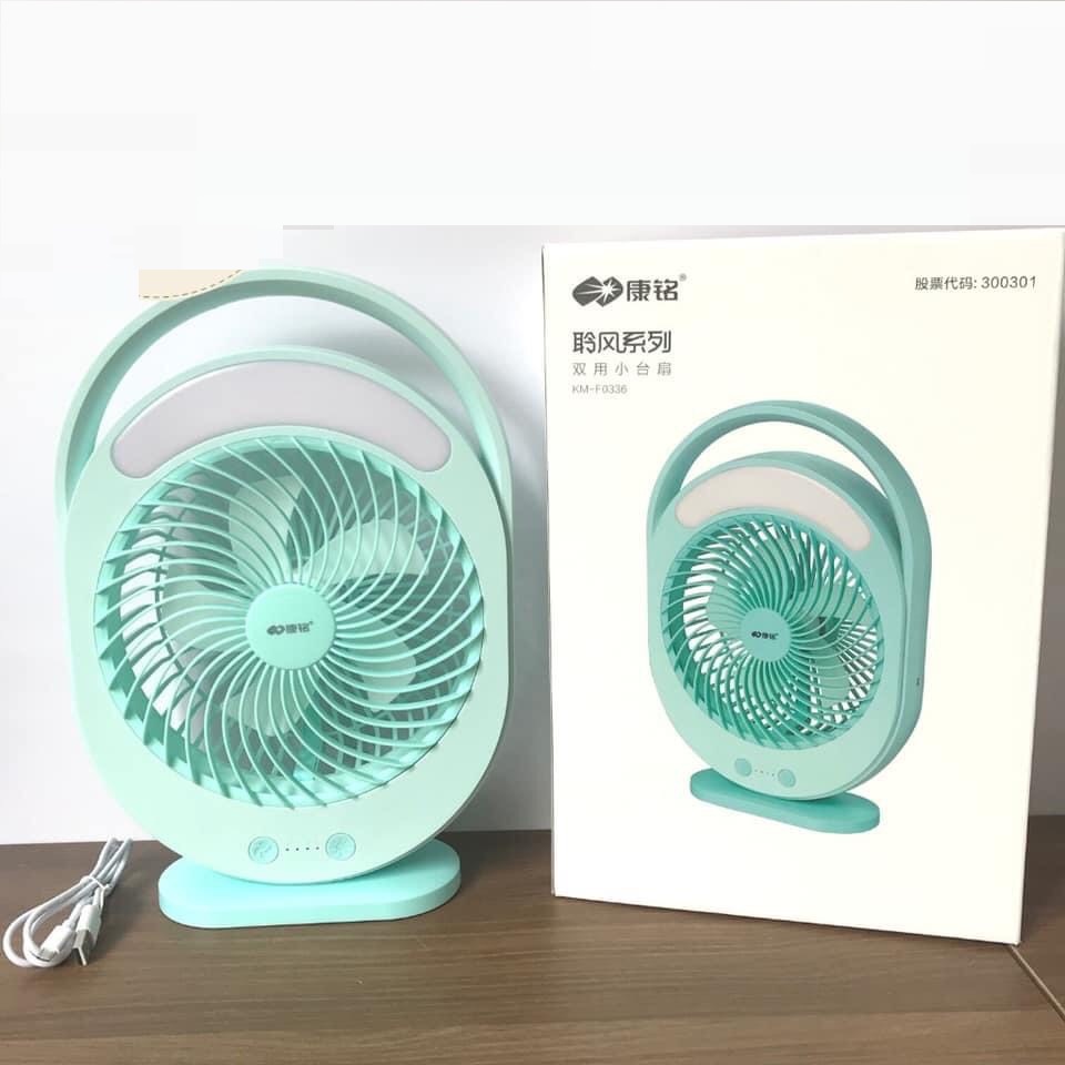 Quạt sạc tích điện để bàn cao cấp có đèn led km f0336